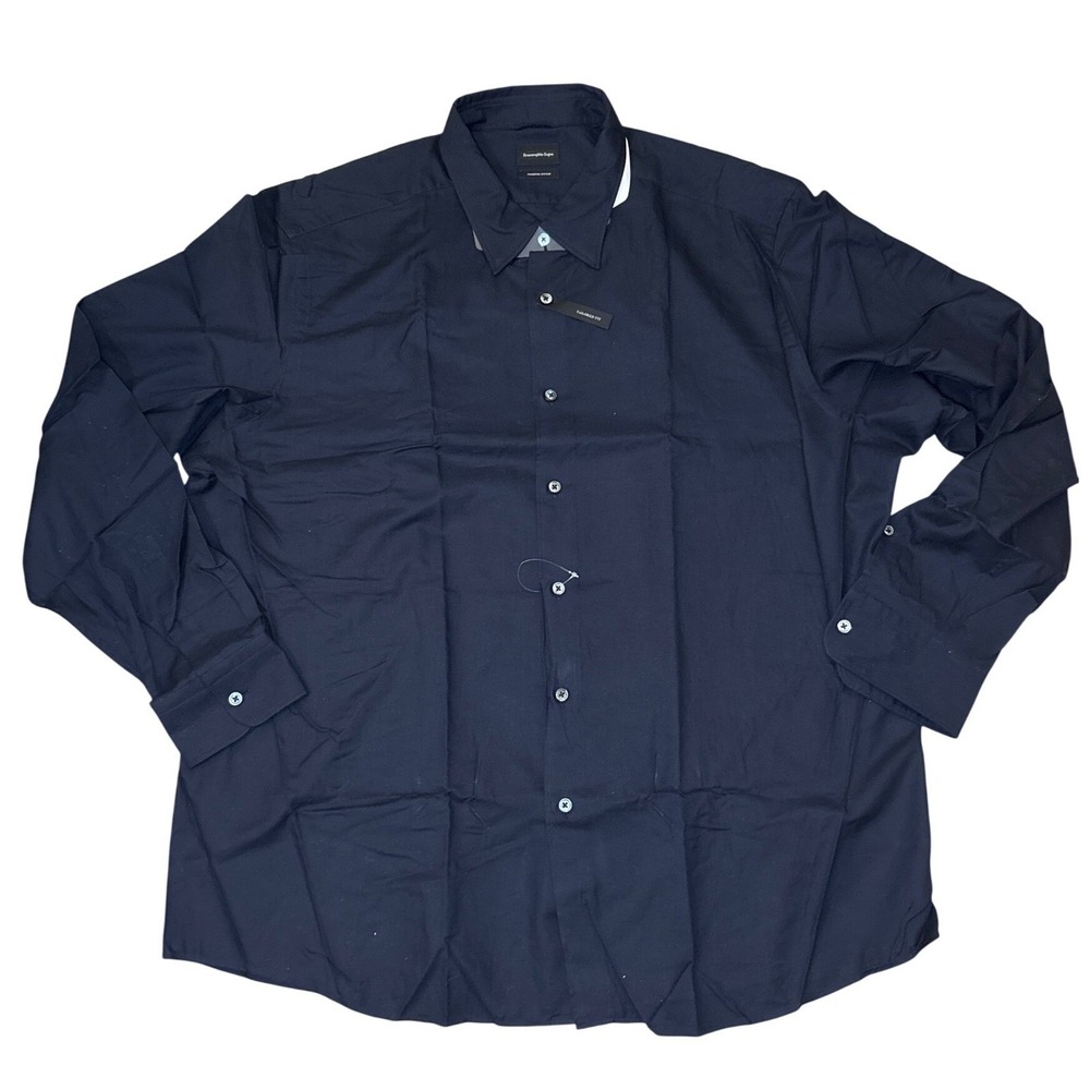 Ermenegildo Zegna Navy Blue Premium Cotton Tailored Fit Shirt 3XL UVX20 SRH1 NEW